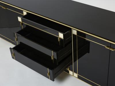 Pierre Cardin Pierre Cardin sideboard brass black lacquered shell inlays 1980s