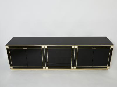 Pierre Cardin Pierre Cardin sideboard brass black lacquered shell inlays 1980s