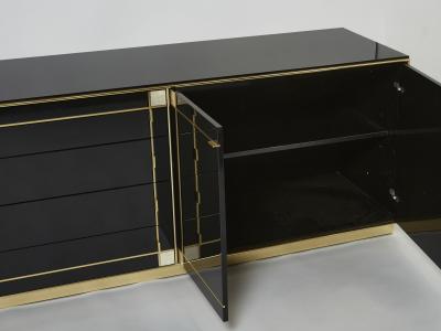 Pierre Cardin Pierre Cardin sideboard brass black lacquered shell inlays 1980s