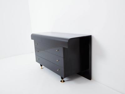 Pierre Cardin Pierre Cardin signed commode black lacquered and brass 1980s