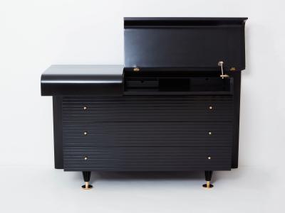 Pierre Cardin Pierre Cardin signed commode black lacquered and brass 1980s
