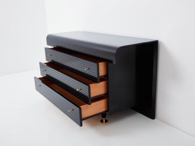 Pierre Cardin Pierre Cardin signed commode black lacquered and brass 1980s