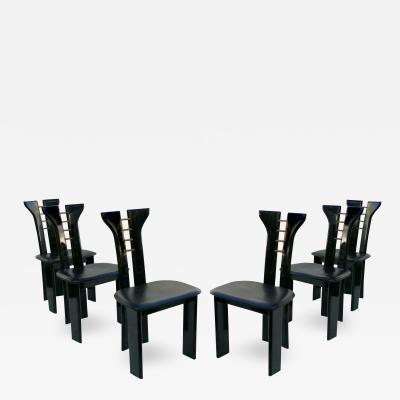 Pierre Cardin Set 6 Pierre Cardin Roche Bobois Italian Black Lacquer Dining Conference Chairs