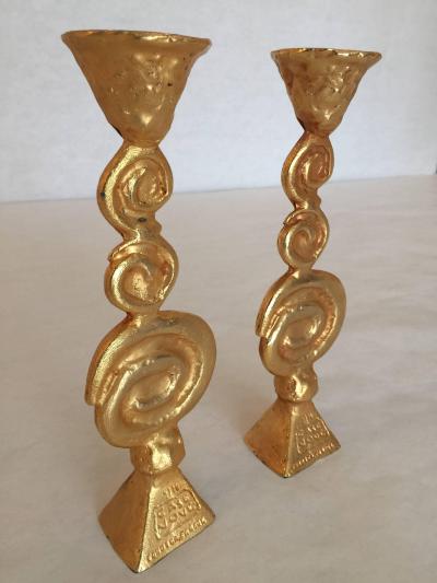 Pierre Casenove Pair of Gilt Bronze Candleholders by Pierre Casenove for Fondica