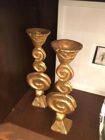 Pierre Casenove Pair of Gilt Bronze Candleholders by Pierre Casenove for Fondica