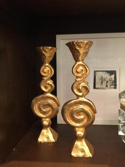 Pierre Casenove Pair of Gilt Bronze Candleholders by Pierre Casenove for Fondica