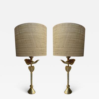 Pierre Casenove Pair of Lamps Bird and Heart by Pierre Casenove for Fondica France 1990s