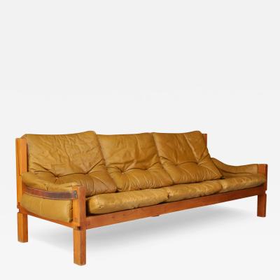 Pierre Chapo 1960s Pierre Chapo S32 leather elmwood sofa France