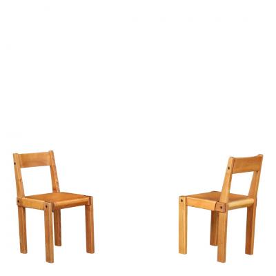 Pierre Chapo 1970 PIERRE CHAPO Model S24 elmwood and leather side chair