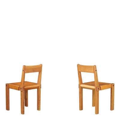 Pierre Chapo 1970 PIERRE CHAPO Model S24 elmwood and leather side chair