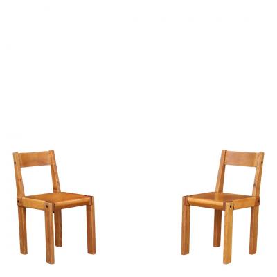 Pierre Chapo 1970 PIERRE CHAPO Model S24 elmwood and leather side chair