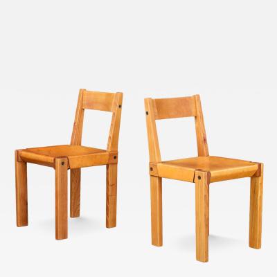 Pierre Chapo 1970 PIERRE CHAPO Model S24 elmwood and leather side chair