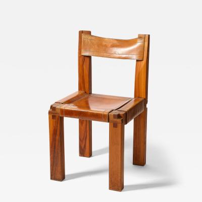 Pierre Chapo Leather and Elm Side Chair by Pierre Chapo France