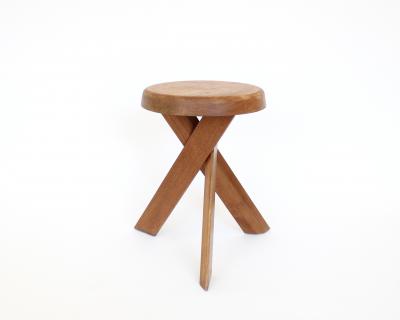 Pierre Chapo PIERRE CHAPO STOOLS TABOURETS PAIR S31 ELM FRANCE C1974 VINTAGE