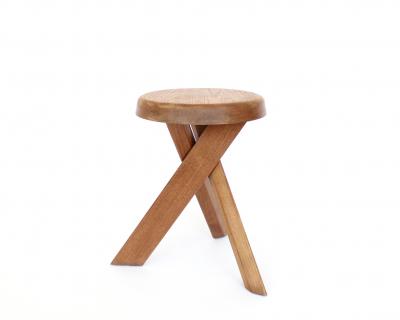 Pierre Chapo PIERRE CHAPO STOOLS TABOURETS PAIR S31 ELM FRANCE C1974 VINTAGE