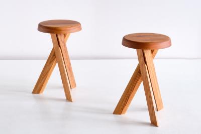 Pierre Chapo Pair of Pierre Chapo S31 Stools in Solid Elm Chapo Creation France