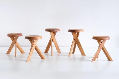 Pierre Chapo Pair of Pierre Chapo S31 Stools in Solid Elm Chapo Creation France