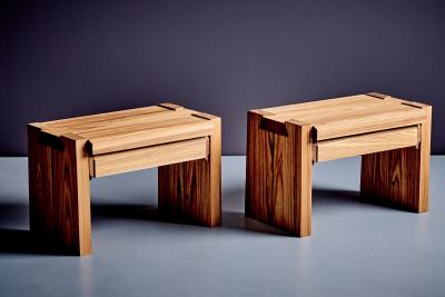 Pierre Chapo Pair of Pierre Chapo T38 Bedside Tables in elm wood by Chapo Creations