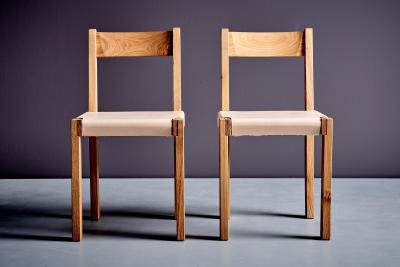 Pierre Chapo Pair of S 24 Wood Chairs with new full grain leather