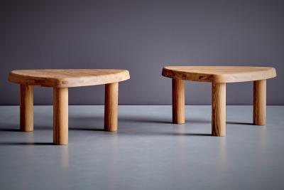 Pierre Chapo Pair of T23 A Arrondie Basse Side Tables in Elm by Pierre Chapo