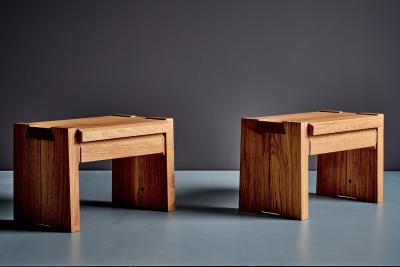 Pierre Chapo Pair of T38 Bedside Tables in oak by Pierre Chapo