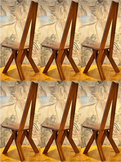 Pierre Chapo Pierre Chapo S42 rare set of 6 brutalist elm dinning chairs