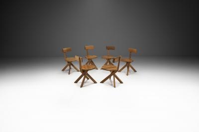 Pierre Chapo Pierre Chapo Set of Six S34 Elm Wood Chairs France 1960s