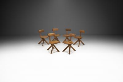 Pierre Chapo Pierre Chapo Set of Six S34 Elm Wood Chairs France 1960s