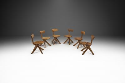 Pierre Chapo Pierre Chapo Set of Six S34 Elm Wood Chairs France 1960s