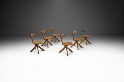 Pierre Chapo Pierre Chapo Set of Six S34 Elm Wood Chairs France 1960s