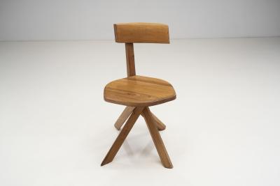 Pierre Chapo Pierre Chapo Set of Six S34 Elm Wood Chairs France 1960s