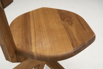 Pierre Chapo Pierre Chapo Set of Six S34 Elm Wood Chairs France 1960s