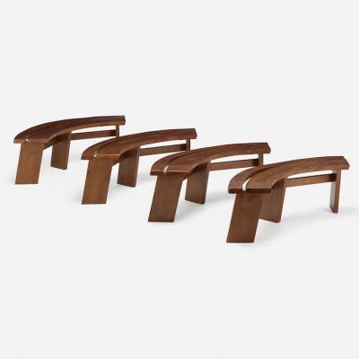 Pierre Chapo SET OF 4 ELMWOOD BENCHES MODEL S38 BY PIERRE CHAPO