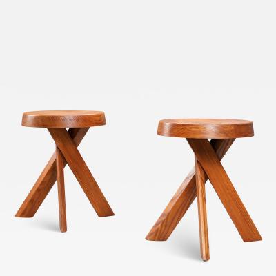 Pierre Chapo Set of 2 S13A Stools old version by Pierre Chapo in Elm France 1970s