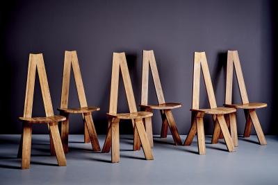 Pierre Chapo Set of 6 Pierre Chapo S45 Chairs in Elm Wood