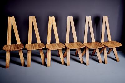 Pierre Chapo Set of 6 Pierre Chapo S45 Chairs in Elm Wood