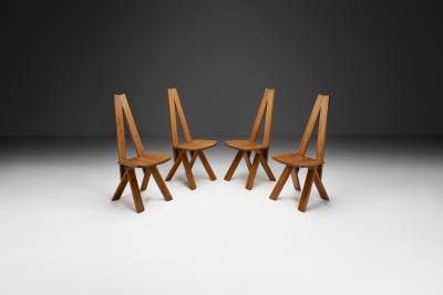 Pierre Chapo Set of Four Pierre Chapo S45 Dining Chairs in Solid Elm France 1970s
