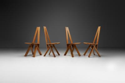 Pierre Chapo Set of Four Pierre Chapo S45 Dining Chairs in Solid Elm France 1970s