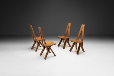 Pierre Chapo Set of Four Pierre Chapo S45 Dining Chairs in Solid Elm France 1970s