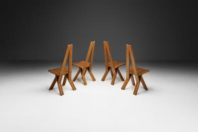 Pierre Chapo Set of Four Pierre Chapo S45 Dining Chairs in Solid Elm France 1970s