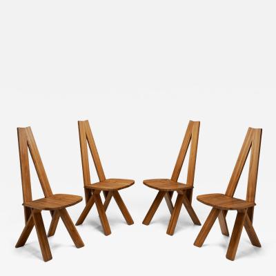 Pierre Chapo Set of Four Pierre Chapo S45 Dining Chairs in Solid Elm France 1970s