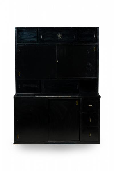 Pierre Chareau French Art Deco Two Piece Ebonized Tall Cabinet