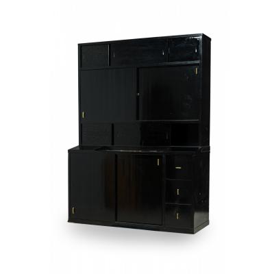 Pierre Chareau French Art Deco Two Piece Ebonized Tall Cabinet