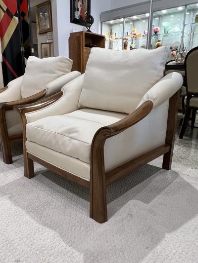 Pierre Chareau Pair of French Art Deco Walnut Lounge Chairs in the Style of Pierre Chareau