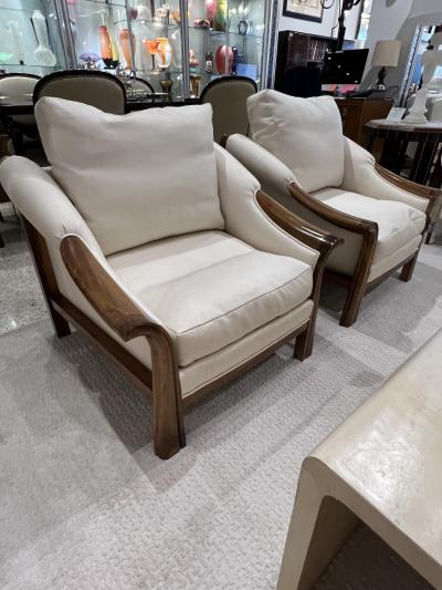 Pierre Chareau Pair of French Art Deco Walnut Lounge Chairs in the Style of Pierre Chareau