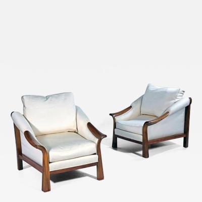 Pierre Chareau Pair of French Art Deco Walnut Lounge Chairs in the Style of Pierre Chareau