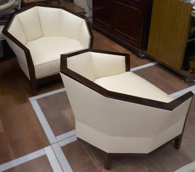 Pierre Chareau Pierre Chareau pair of modernist Makassar lounge chairs