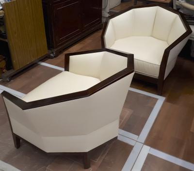 Pierre Chareau Pierre Chareau pair of modernist Makassar lounge chairs