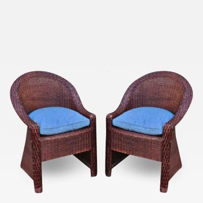 Pierre Chareau Pierre Chareau style early brown rattan art and craft pair of chairs