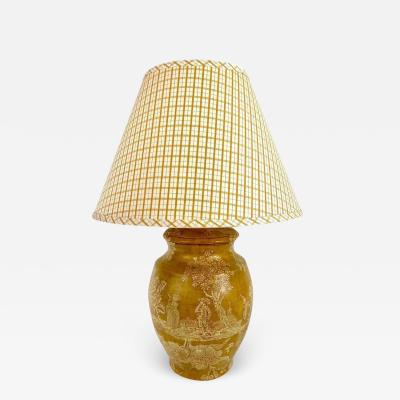 Pierre Deux French Country Ceramic Yellow Table Lamp with Custom Shade